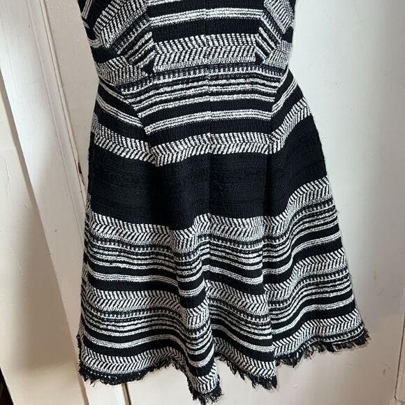 REBECCA TAYLOR  Leather-Sleeve Flared Tweed Dress-4 - Picture 4 of 10